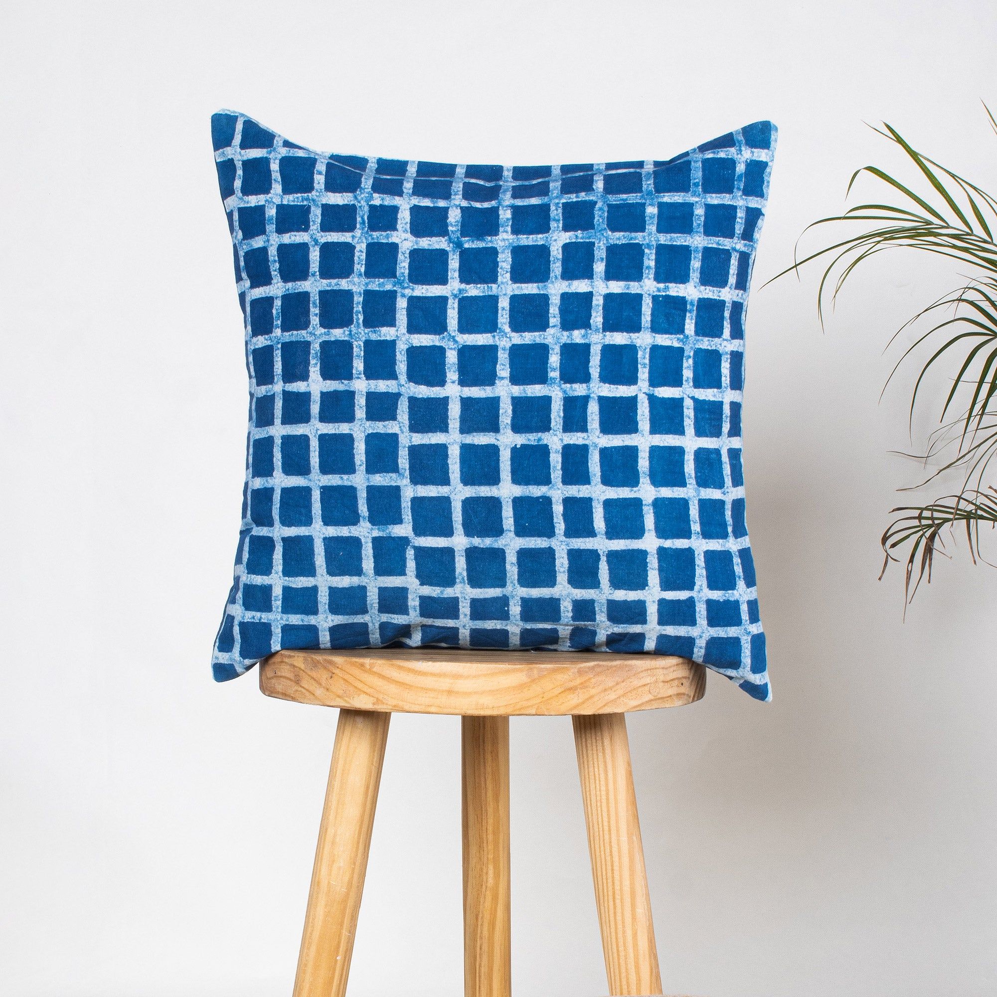 Geometrical Hand Block Cotton Sofa Blue Cushion Covers
